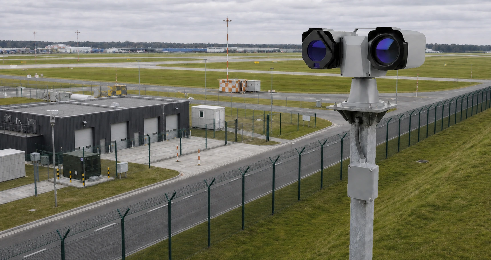 Long-range surveillance system installed at a civilian airport perimeter