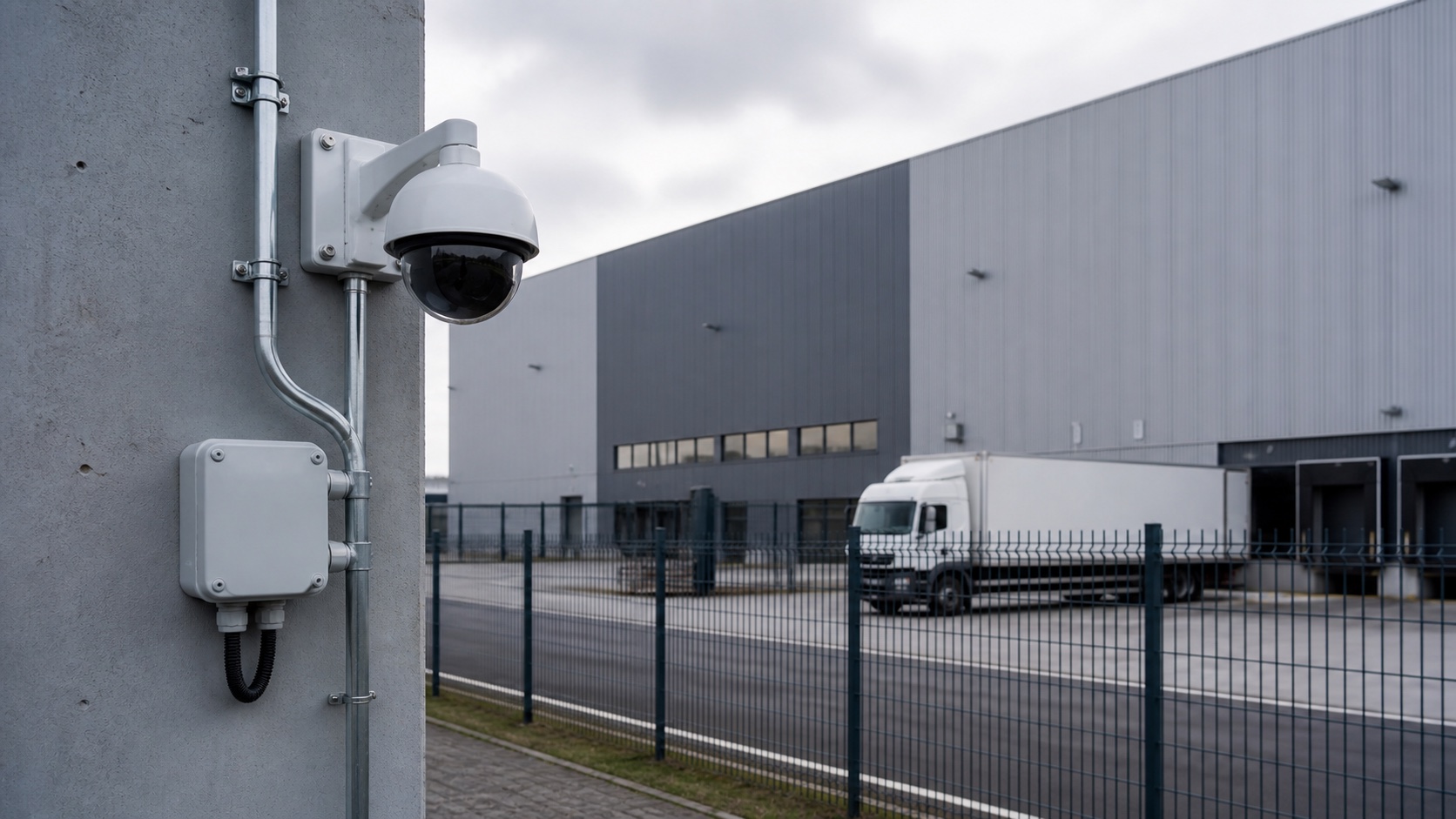 Professional security camera installation with protected power, conduit and weatherproof cabling