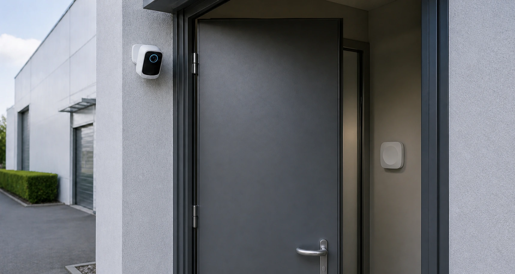 Connected camera and local security hub installed at a light-commercial facility